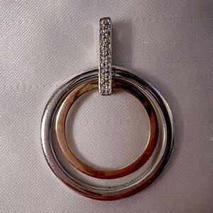 14K Yellow Gold, Silver, and Cubic Zirconia Necklace Pendant